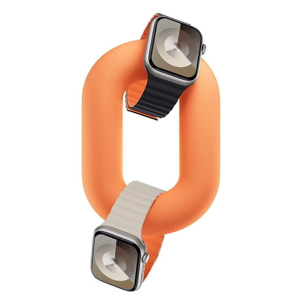 Apple Watch 44mm Benks Magnetik Tak Çıkar Silikon Strap Kayış Starlight-Turuncu