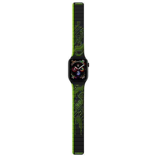 Apple Watch 44mm Strap Youngkit Technological Magnetic Snap-on Silicone Strap Green 