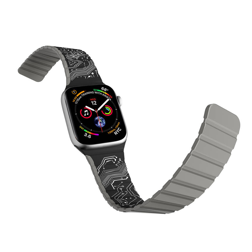 Apple Watch 44mm Strap Youngkit Technological Magnetic Snap-on Silicone Strap Black 
