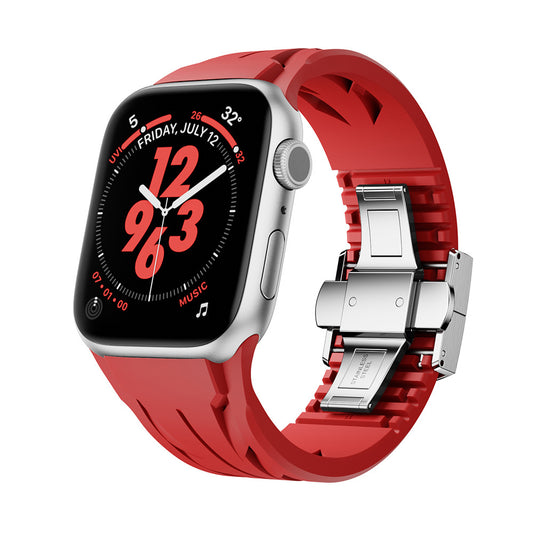 Apple Watch 44mm KRD-127 Metal Buckle Silicone Band Red 