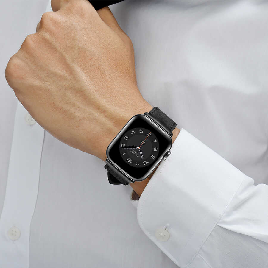 Apple Watch 44mm Wiwu Attleage Watchband Genuine Leather Band Orange