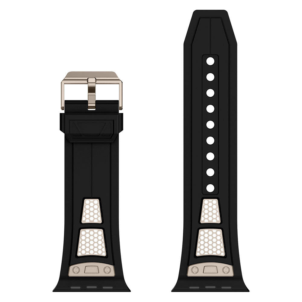 Apple Watch 44mm Zore KRD-117 Breathable Perforated Metal Decorated Patterned Silicone Band Black 