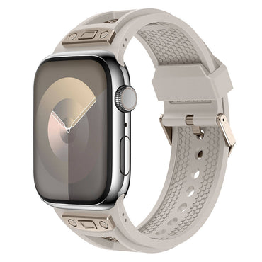 Apple Watch 44mm Zore KRD-117 Breathable Perforated Metal Decorated Patterned Silicone Band Black 