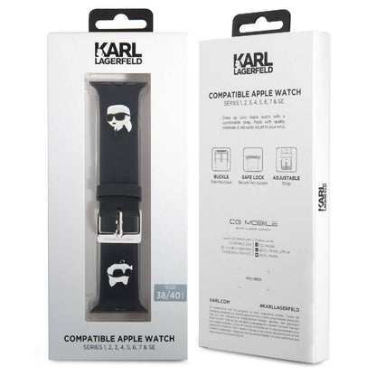 Apple Watch 7 41mm Karl Lagerfeld Orjinal Lisanslı İkonik Karl & Choupette Logolu Silikon Kordon Beyaz