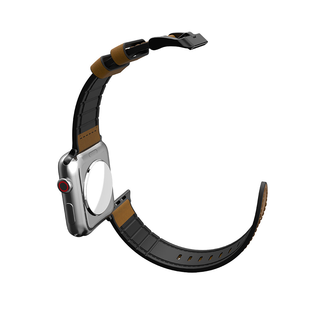 Apple Watch 7 41mm Raptic Hybrid Leather Serisi Deri Kordon Parlak Siyah