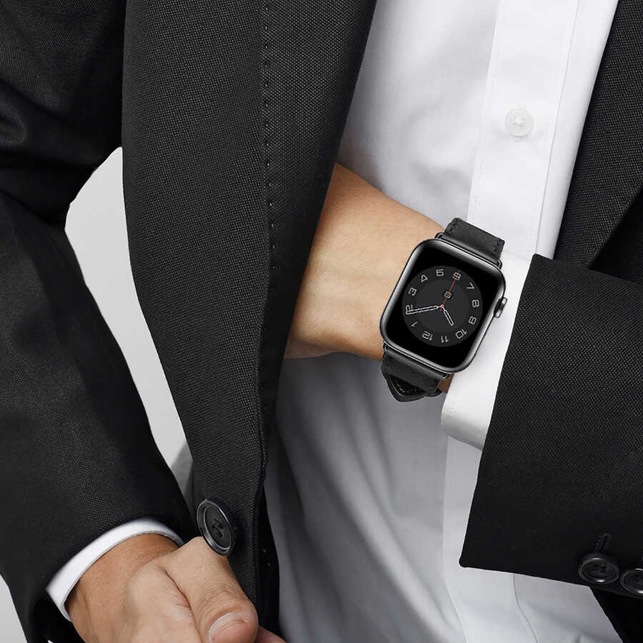 Apple Watch 7 41mm Wiwu Attleage Watchband Genuine Leather Band Black 