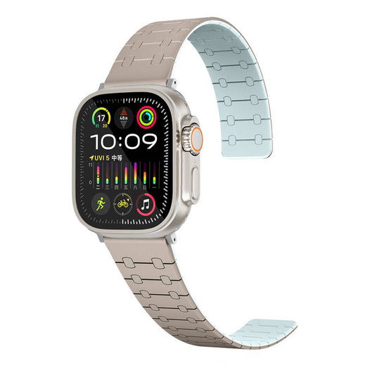 Apple Watch 7 41mm Zore KRD-111 Striped Patterned Silicone Band Khaki 