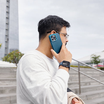 Apple Watch 7 45mm 600D Aramid Fiber Classic Serisi Black-Blue Twill Kasa Koruyucu Pitaka Air Case Siyah-Mavi