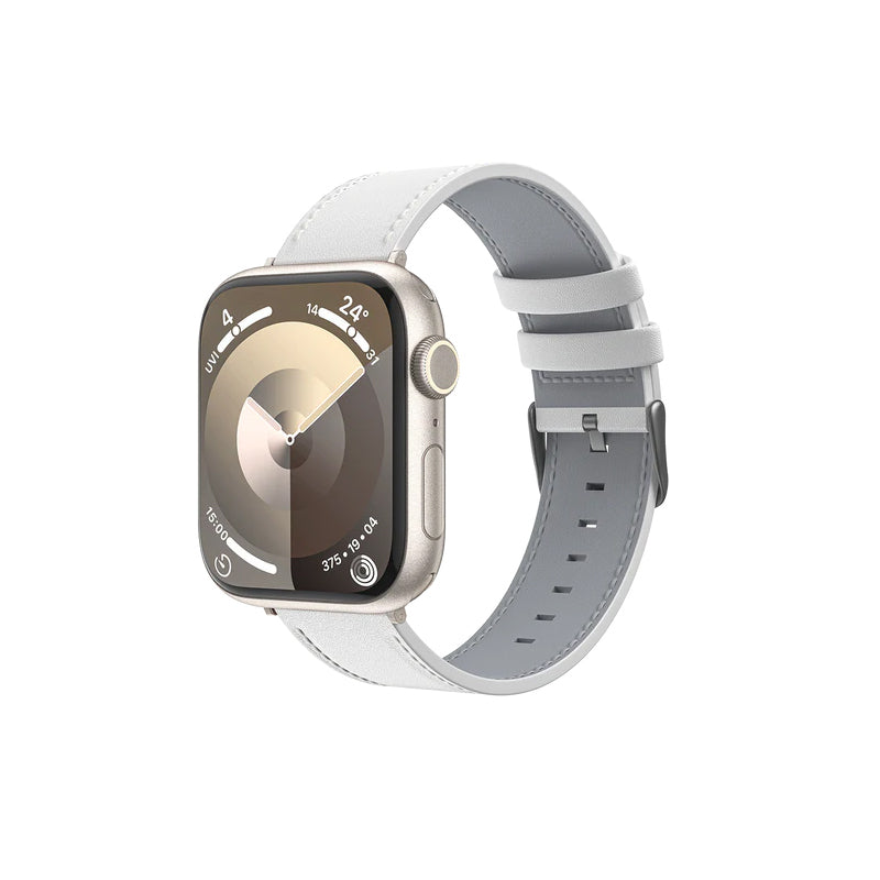 Apple Watch 7 45mm Benks Vintage Genuine Leather Serisi Deri Kordon Strap Kayış Beyaz