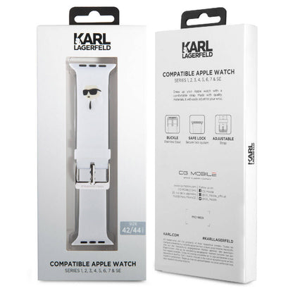 Apple Watch 7 45mm Karl Lagerfeld Orjinal Lisanslı İkonik Karl Head Logolu Silikon Kordon Beyaz