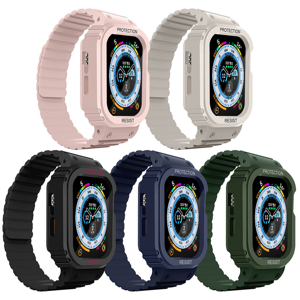Apple Watch 7 45mm KRD-142 Airbag Tasarımlı Kasa Koruyuculu Silikon Kordon Starlight