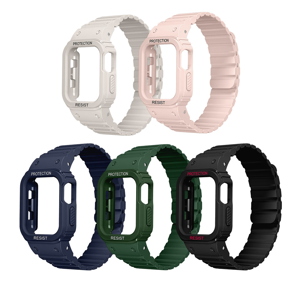 Apple Watch 7 45mm KRD-142 Airbag Tasarımlı Kasa Koruyuculu Silikon Kordon Siyah