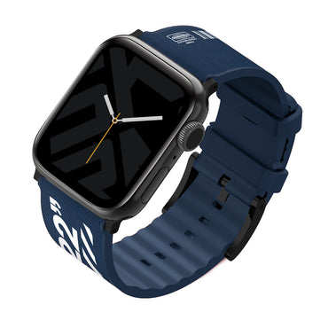 Apple Watch 7 45mm SkinArma Taihi Sora Text Patterned Leather Look Silicone Band Blue 