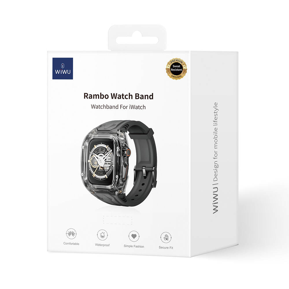 Apple Watch 7 45mm Wiwu Wi-WB013 Rambo Series 2in1 Transparent PC Case Protector Rubber Strap White 