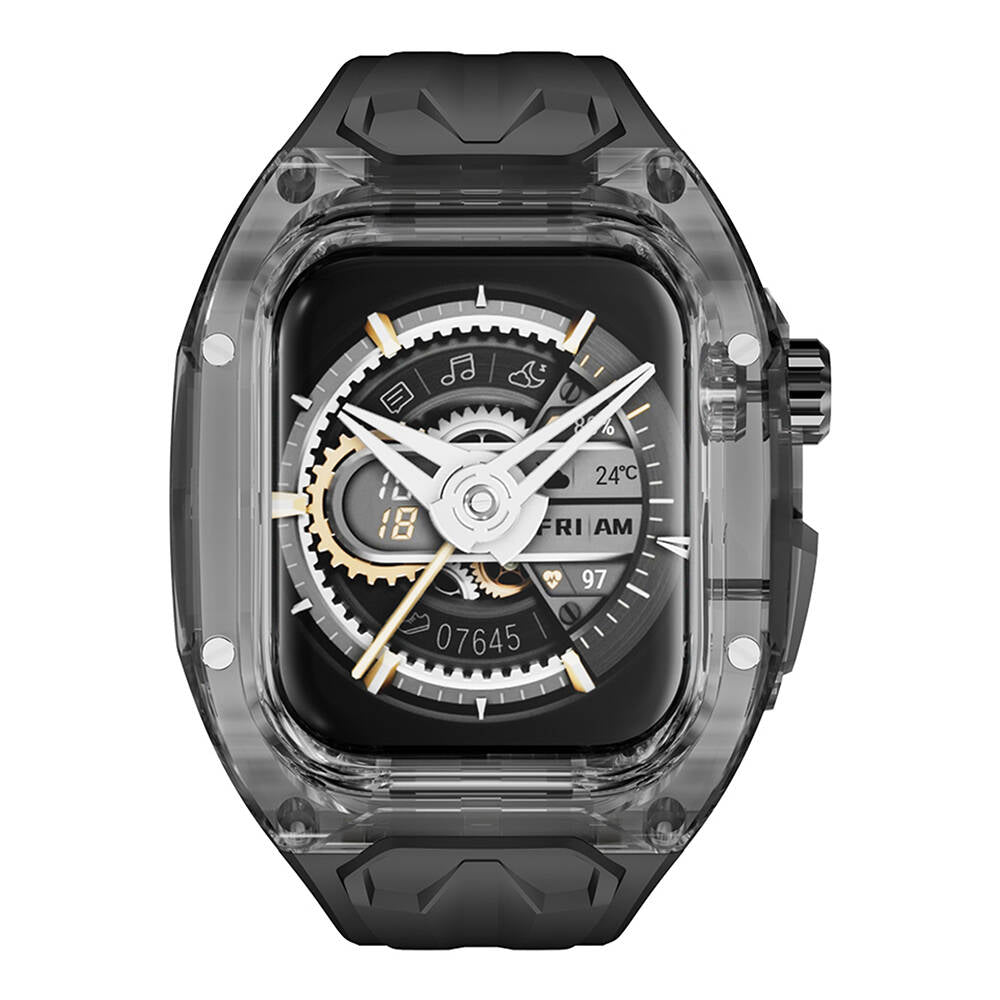 Apple Watch 7 45mm Wiwu Wi-WB013 Rambo Series 2in1 Transparent PC Case Protective Rubber Band Black 