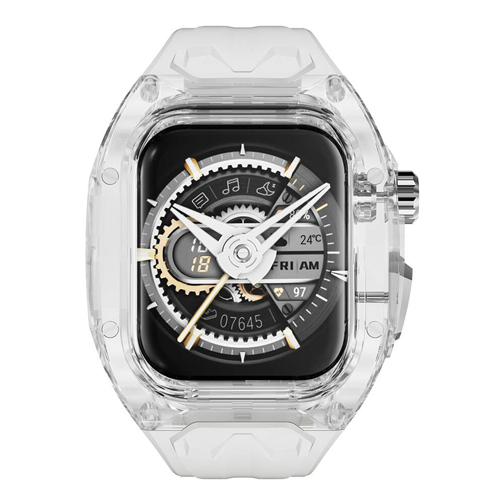 Apple Watch 7 45mm Wiwu Wi-WB013 Rambo Series 2in1 Transparent PC Case Protector Rubber Strap White 