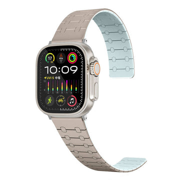 Apple Watch 7 45mm Zore KRD-111 Striped Patterned Silicone Band Khaki 
