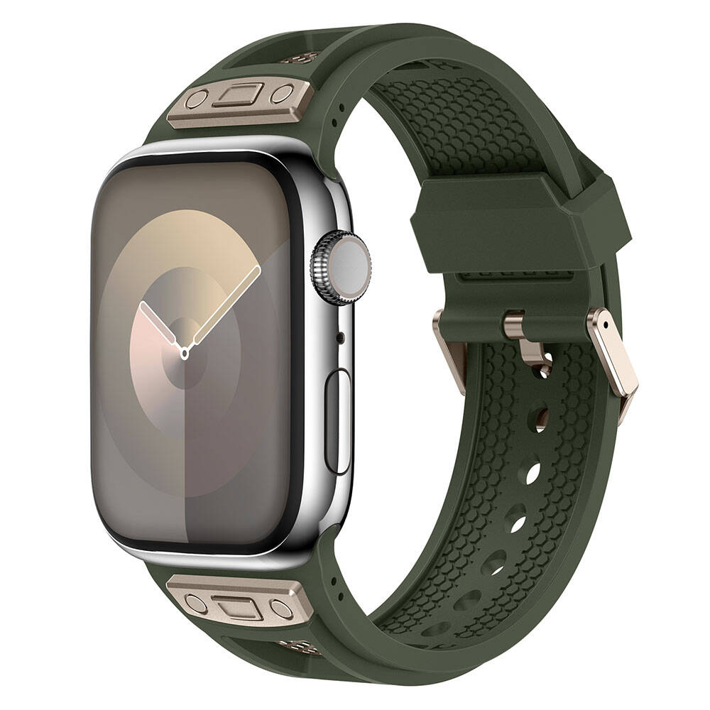 Apple Watch 7 45mm Zore KRD-117 Breathable Perforated Metal Decorated Patterned Silicone Band Black 