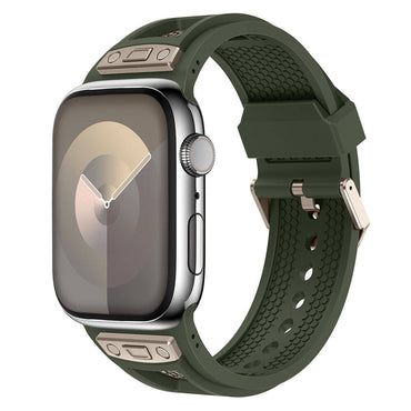 Apple Watch 7 45mm Zore KRD-117 Breathable Perforated Metal Decorated Patterned Silicone Band Black 