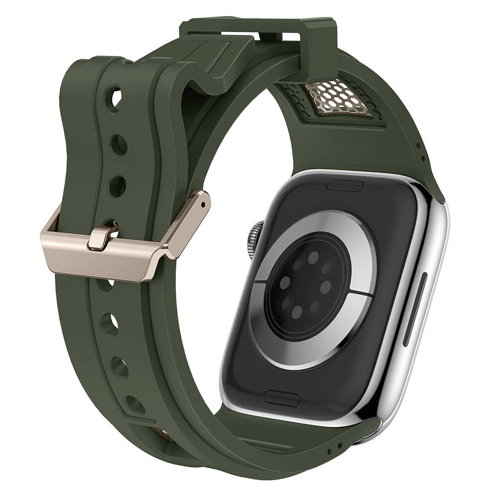 Apple Watch 7 45mm Zore KRD-117 Breathable Perforated Metal Decorated Patterned Silicone Band Black 