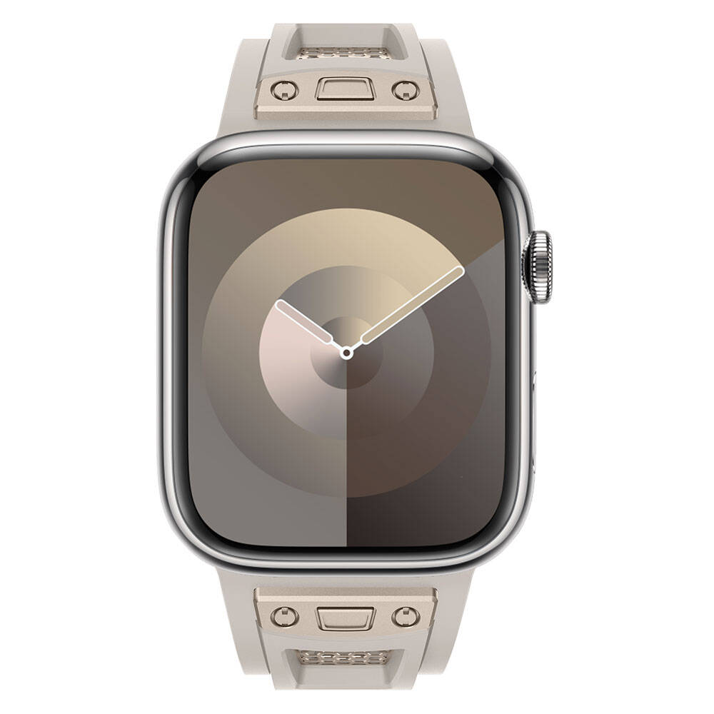 Apple Watch 7 45mm Zore KRD-117 Breathable Perforated Metal Decorated Patterned Silicone Band Black 