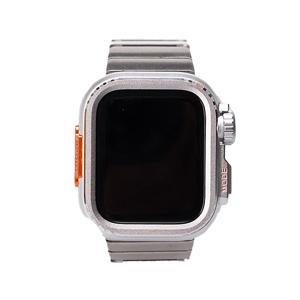 Apple Watch 7 45mm Zore KRD-126 Hard Case Protector Metal Band Silver 