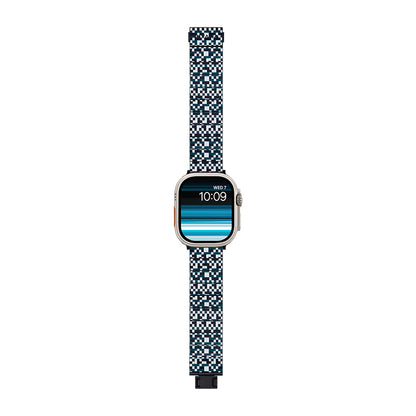 Apple Watch Serisi Uyumlu Aramid Fiber ve Karbon Fiber Pitaka Dreamland ChromaCarbon Serisi Mosaic Universal Kordon Mavi-Beyaz