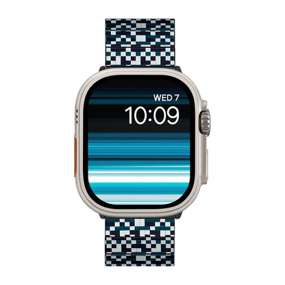 Apple Watch Serisi Uyumlu Aramid Fiber ve Karbon Fiber Pitaka Dreamland ChromaCarbon Serisi Mosaic Universal Kordon Mavi-Beyaz