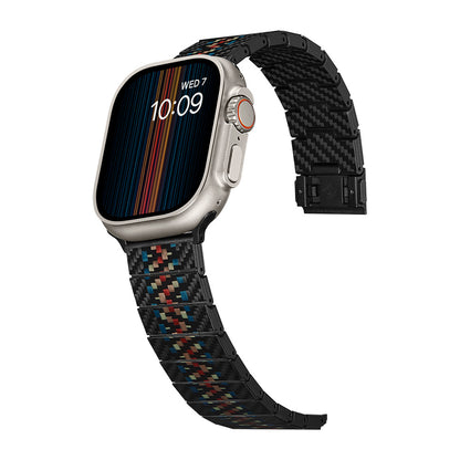 Apple Watch Serisi Uyumlu Aramid Fiber ve Karbon Fiber Pitaka Modern Serisi Rhapsody Universal Kordon Siyah