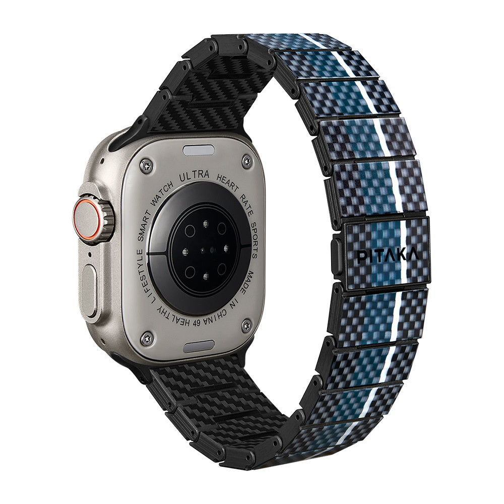 Apple Watch Serisi Uyumlu Aramid Fiber ve Karbon Fiber Pitaka Poetry of Things ChromaCarbon Serisi Moon Universal Kordon Siyah