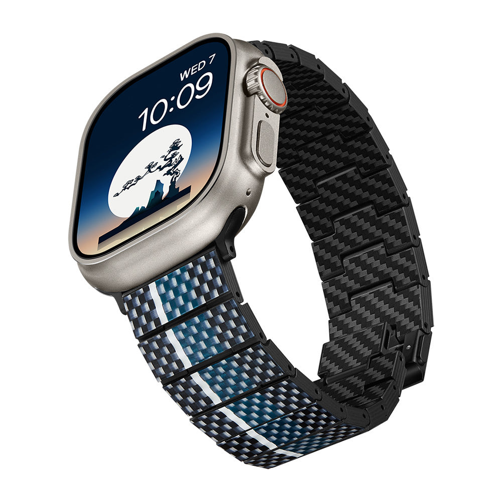 Apple Watch Serisi Uyumlu Aramid Fiber ve Karbon Fiber Pitaka Poetry of Things ChromaCarbon Serisi Moon Universal Kordon Siyah