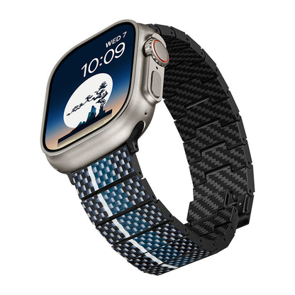 Apple Watch Serisi Uyumlu Aramid Fiber ve Karbon Fiber Pitaka Poetry of Things ChromaCarbon Serisi Moon Universal Kordon Siyah