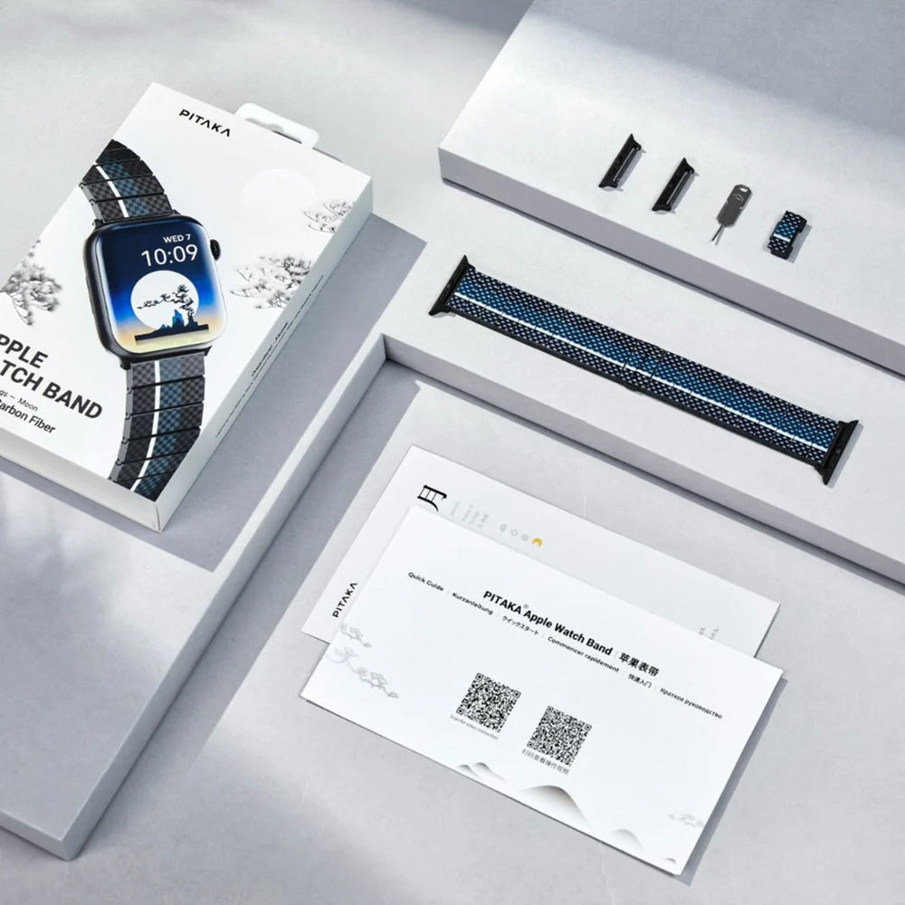 Apple Watch Serisi Uyumlu Aramid Fiber ve Karbon Fiber Pitaka Poetry of Things ChromaCarbon Serisi Moon Universal Kordon Siyah