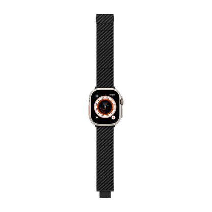 Apple Watch Serisi Uyumlu Karbon Fiber Pitaka Modern Serisi Black-Grey Twill Universal Kordon Siyah-Gri