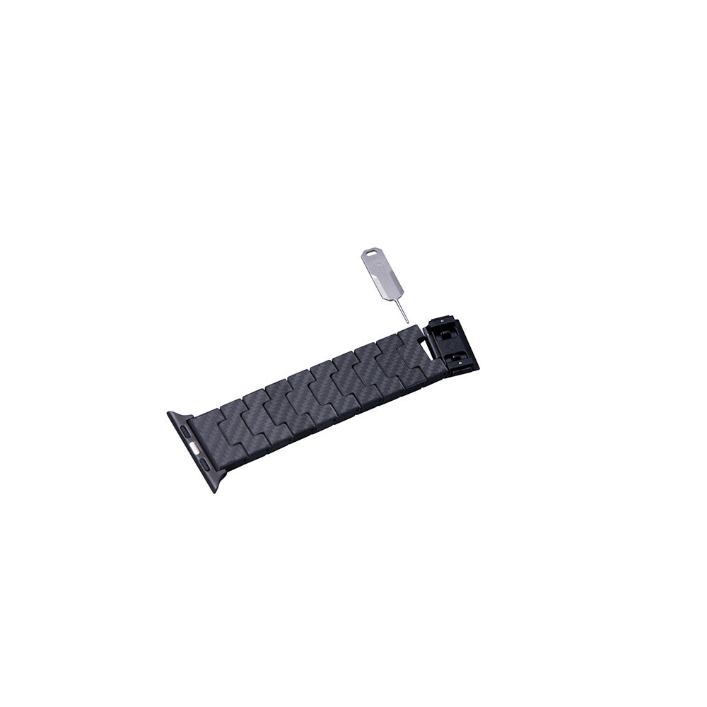 Apple Watch Serisi Uyumlu Karbon Fiber Pitaka Modern Serisi Black-Grey Twill Universal Kordon Siyah-Gri