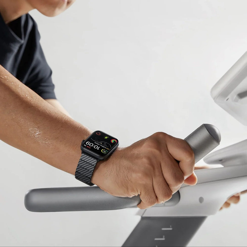 Apple Watch Serisi Uyumlu Karbon Fiber Pitaka Modern Serisi Black-Grey Twill Universal Kordon Siyah-Gri