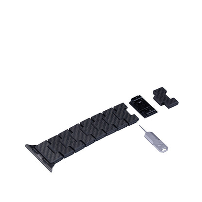 Apple Watch Serisi Uyumlu Karbon Fiber Pitaka Retro Serisi Black-Grey Twill Universal Kordon Siyah-Gri