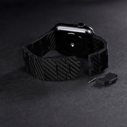 Apple Watch Serisi Uyumlu Karbon Fiber Pitaka Retro Serisi Black-Grey Twill Universal Kordon Siyah-Gri