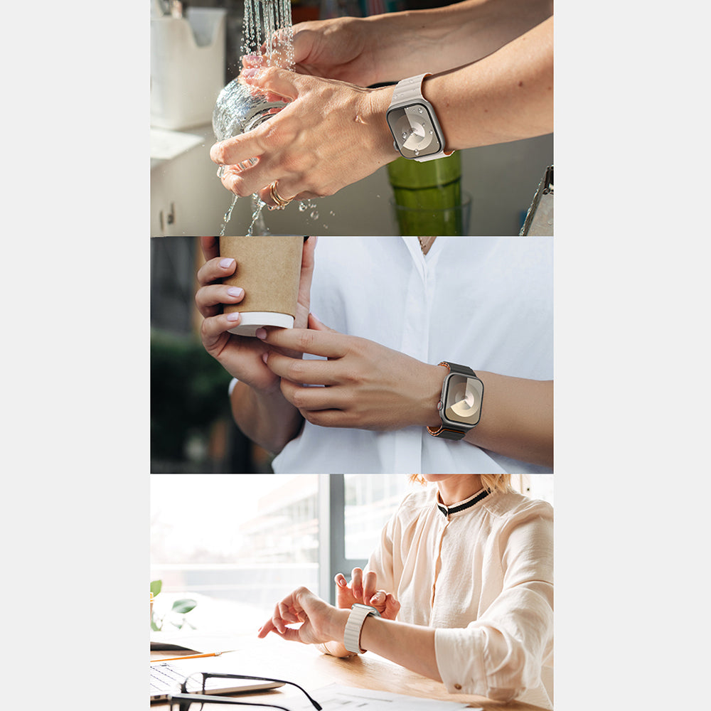 Apple Watch Ultra 49mm Benks Magnetik Tak Çıkar Silikon Strap Kayış Starlight-Turuncu