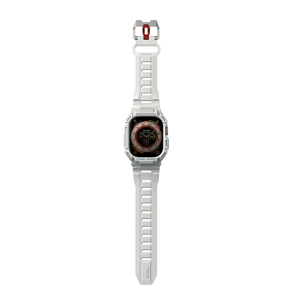 Apple Watch Ultra 49mm Skinarma Mecha 2in1 TPU Kasa Koruyucu + Silikon Kordon Açık Gri