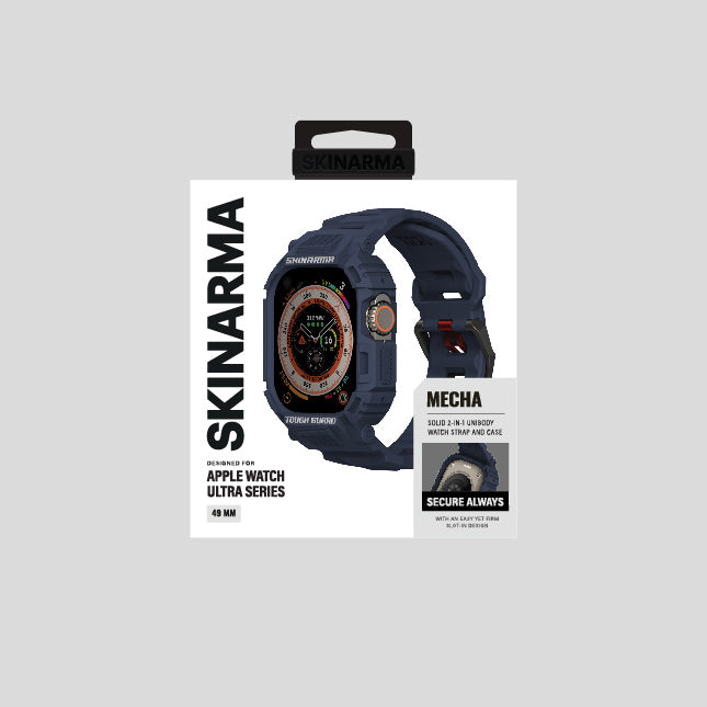 Apple Watch Ultra 49mm Skinarma Mecha 2in1 TPU Kasa Koruyucu + Silikon Kordon Lacivert