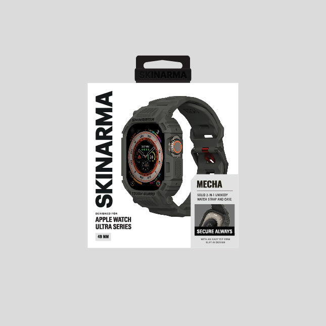 Apple Watch Ultra 49mm Skinarma Mecha 2in1 TPU Kasa Koruyucu + Silikon Kordon Açık Gri