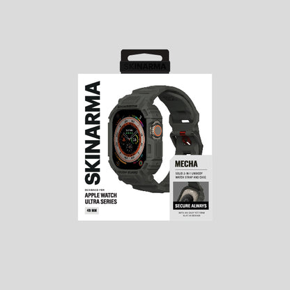Apple Watch Ultra 49mm Skinarma Mecha 2in1 TPU Kasa Koruyucu + Silikon Kordon Açık Gri