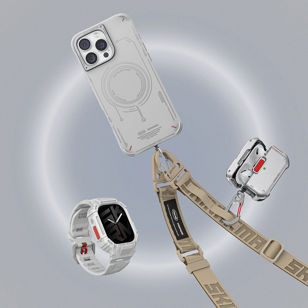 Apple Watch Ultra 49mm Skinarma Mecha 2in1 TPU Kasa Koruyucu + Silikon Kordon Açık Gri