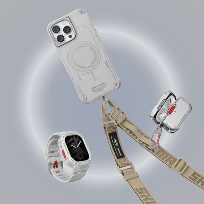 Apple Watch Ultra 49mm Skinarma Mecha 2in1 TPU Kasa Koruyucu + Silikon Kordon Açık Gri