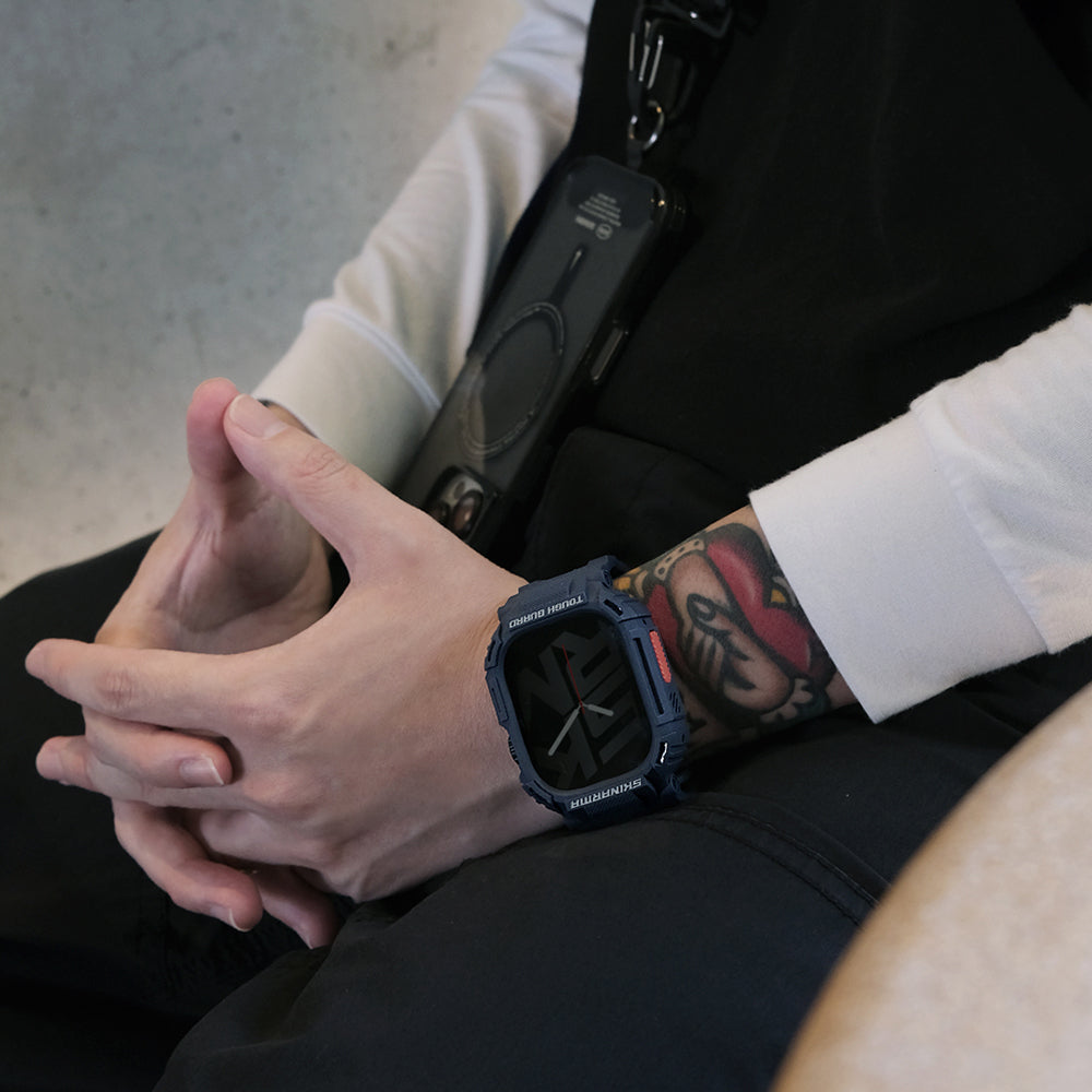 Apple Watch Ultra 49mm Skinarma Mecha 2in1 TPU Kasa Koruyucu + Silikon Kordon Lacivert