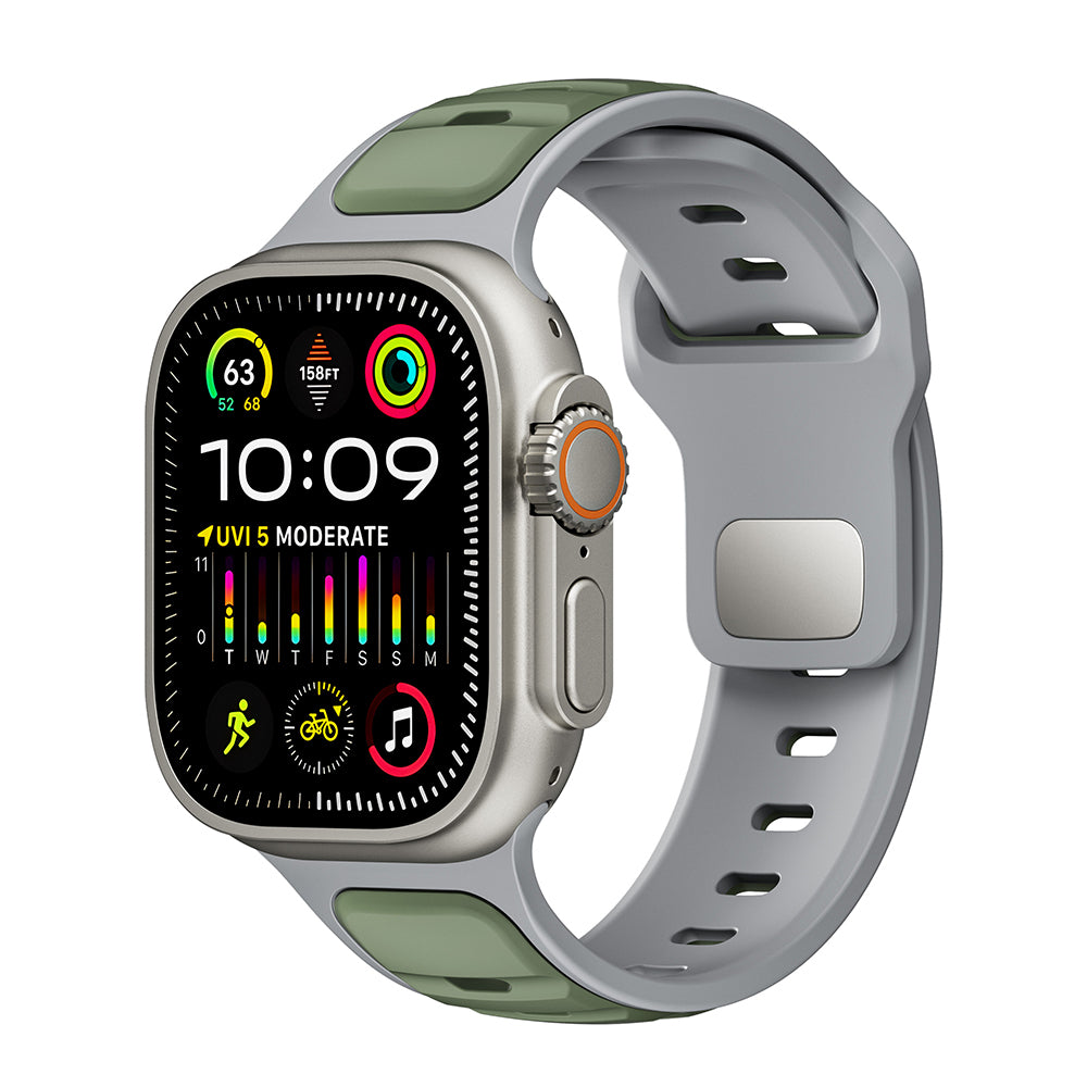 Apple Watch Ultra 49mm Zore KRD-135 Silikon Kordon Strap Kayış Koyu Yeşil-Siyah