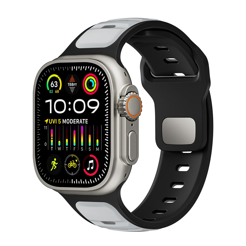 Apple Watch Ultra 49mm Zore KRD-135 Silikon Kordon Strap Kayış Gümüş-Siyah