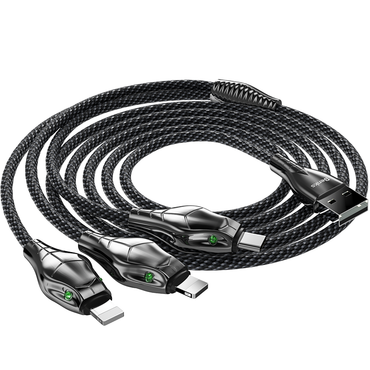 Benks D27 3 in 1 Snake Lightning+Lightning+Type-C Kablo 1.5M Gri