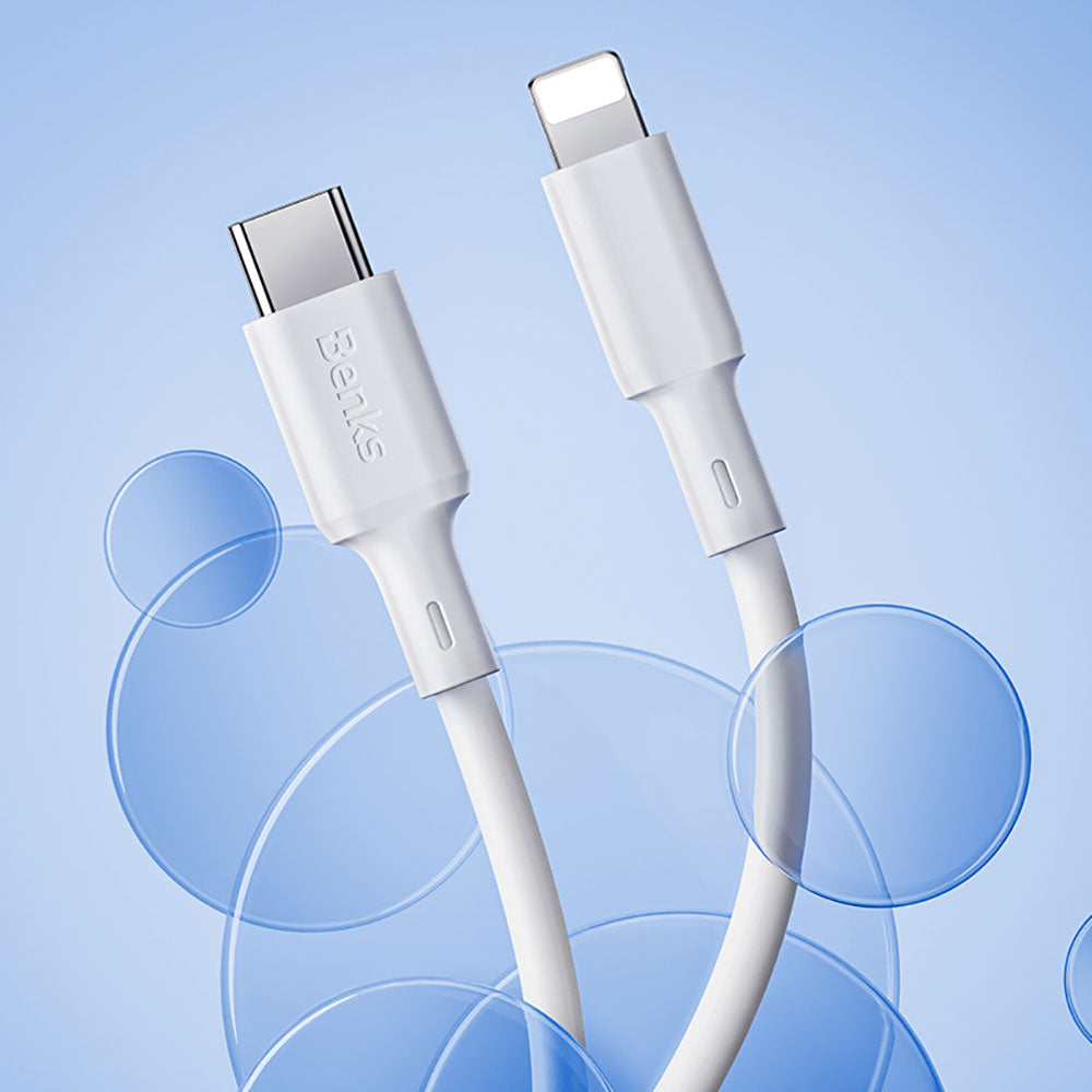 Benks D45 Type-C to Lightning PD Hızlı Şarj ve Data Kablo 480Mbps 1.2 Metre Beyaz